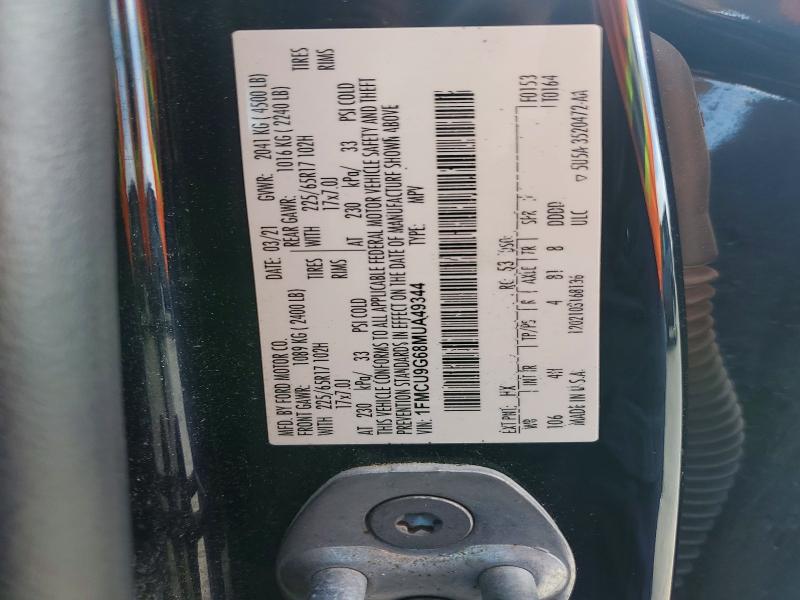 64147266 :رقم المزاد ، 1FMCU9G68MUA49344 vin ، 2021 Ford Escape مزاد بيع