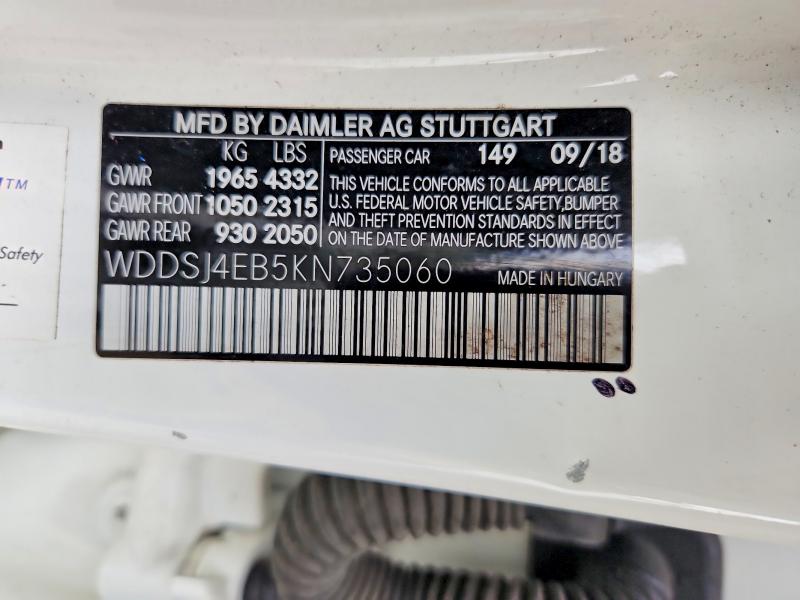 63330016 :رقم المزاد ، WDDSJ4EB5KN735060 vin ، 2019 Mercedes-benz Cla مزاد بيع