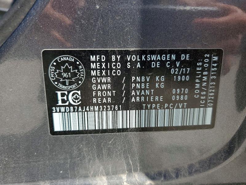 Продаж на аукціоні авто 2017 Volkswagen Jetta, vin: 3VWDB7AJ4HM323761, номер лоту: 66477106
