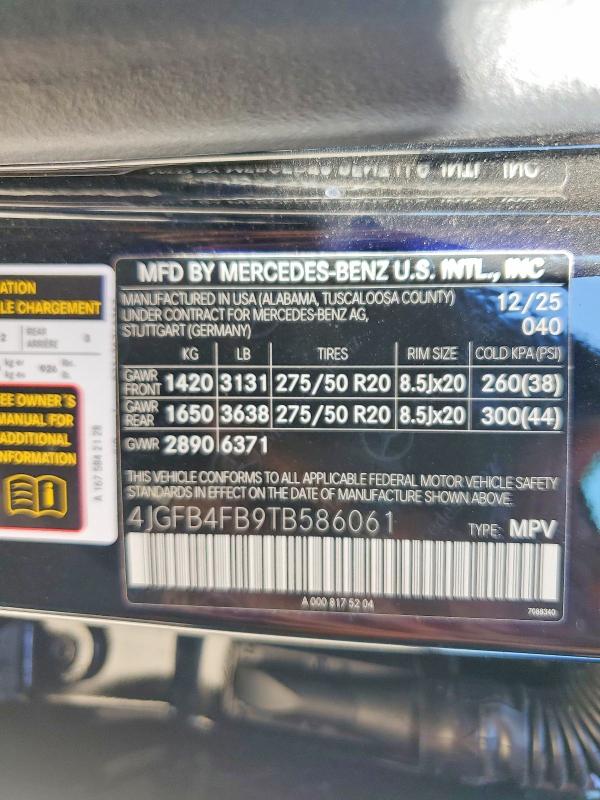 Aukcja sprzedaży 2026 Mercedes-benz Gle, vin: 4JGFB4FB9TB586061, numer aukcji: 62142046