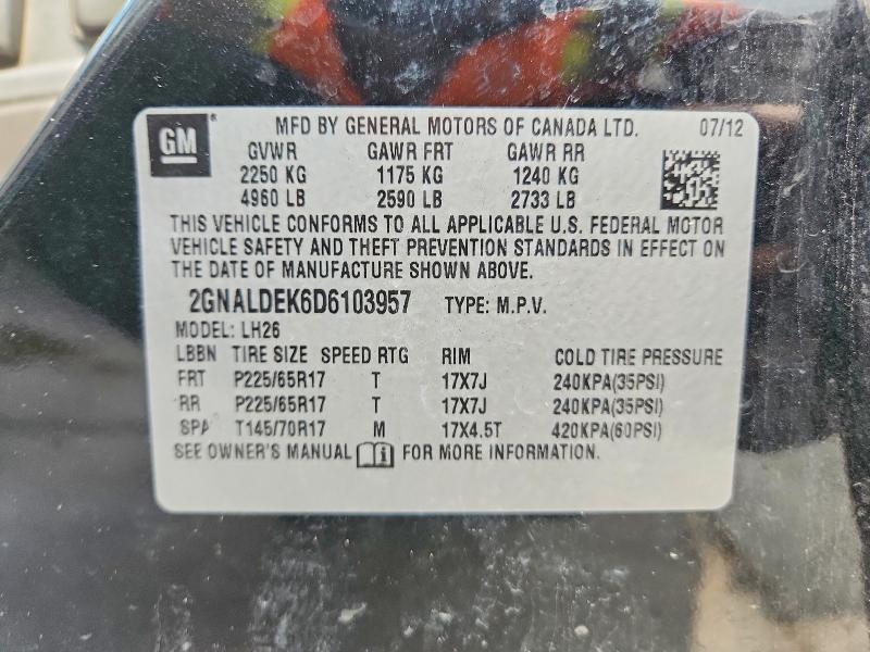 64100666 :رقم المزاد ، 2GNALDEK6D6103957 vin ، 2013 Chevrolet Equinox مزاد بيع