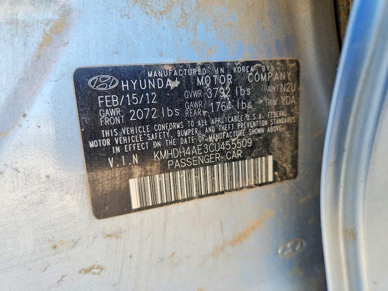 64050076 :رقم المزاد ، KMHDH4AE3CU455509 vin ، 2012 Hyundai Elantra مزاد بيع