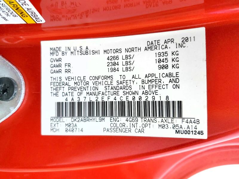 Продажа на аукционе авто 2012 Mitsubishi Eclipse, vin: 4A37L2EF4CE002918, номер лота: 63597716