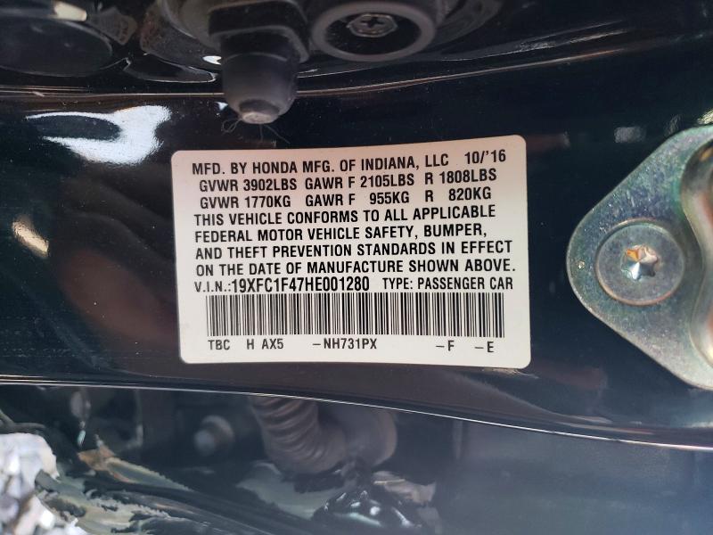 Продажа на аукционе авто 2017 Honda Civic, vin: 19XFC1F47HE001280, номер лота: 66216276
