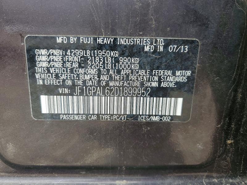 2013 Subaru Impreza მანქანა იყიდება აუქციონზე, vin: JF1GPAL62D1899952, აუქციონის ნომერი: 63510156