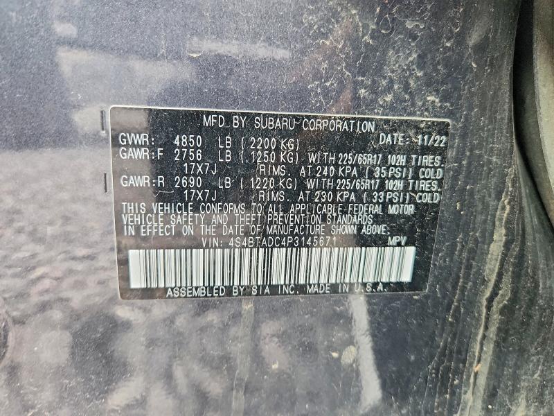 2023 Subaru Outback მანქანა იყიდება აუქციონზე, vin: 4S4BTADC4P3145671, აუქციონის ნომერი: 63807526