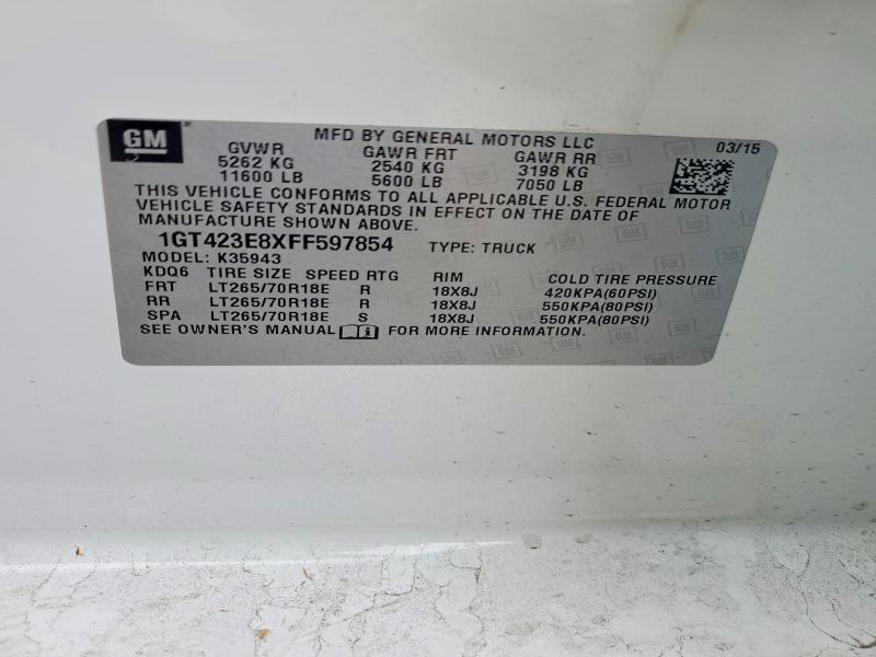 2015 Gmc Sierra მანქანა იყიდება აუქციონზე, vin: 1GT423E8XFF597854, აუქციონის ნომერი: 65398116