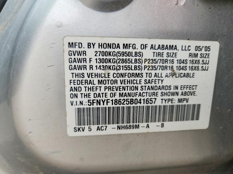 Продаж на аукціоні авто 2005 Honda Pilot, vin: 5FNYF18625B041657, номер лоту: 64196736