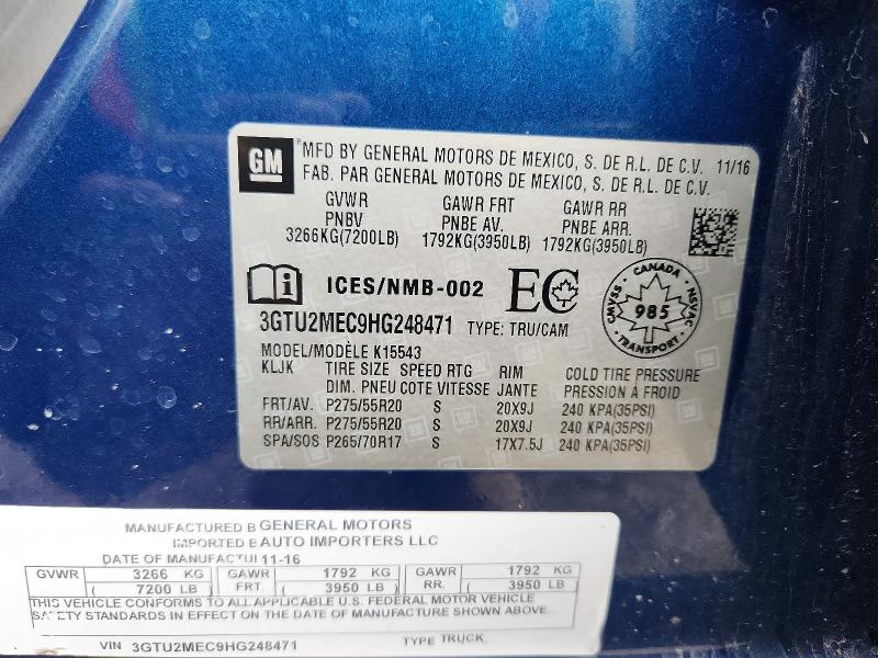 2017 Gmc Sierra მანქანა იყიდება აუქციონზე, vin: 3GTU2MEC9HG248471, აუქციონის ნომერი: 66231676