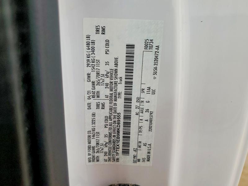 Продажа на аукционе авто 2021 Ford F150, vin: 1FTEX1EB9MKD89555, номер лота: 64203676