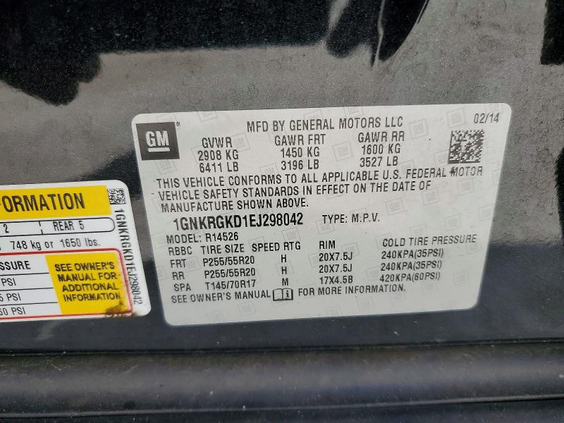 63731386 :رقم المزاد ، 1GNKRGKD1EJ298042 vin ، 2014 Chevrolet Traverse مزاد بيع