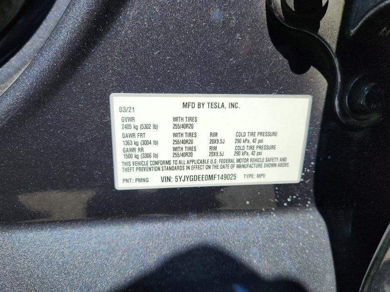 65501976 :رقم المزاد ، 5YJYGDEE0MF149025 vin ، 2021 Tesla Model Y مزاد بيع