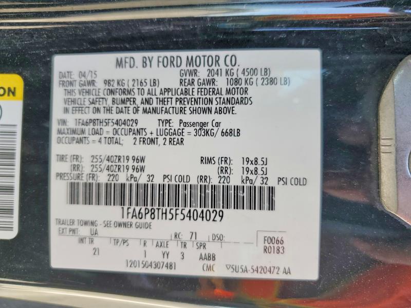 66508706 :رقم المزاد ، 1FA6P8TH5F5404029 vin ، 2015 Ford Mustang مزاد بيع