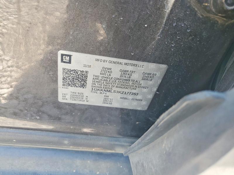 65669056 :رقم المزاد ، 1GKKNMLS3KZ177353 vin ، 2019 Gmc Acadia مزاد بيع