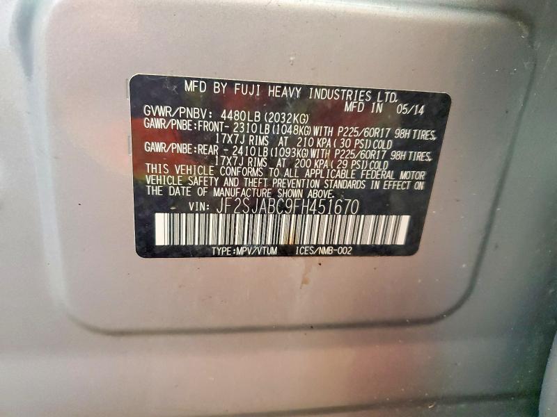 65759386 :رقم المزاد ، JF2SJABC9FH451670 vin ، 2015 Subaru Forester مزاد بيع