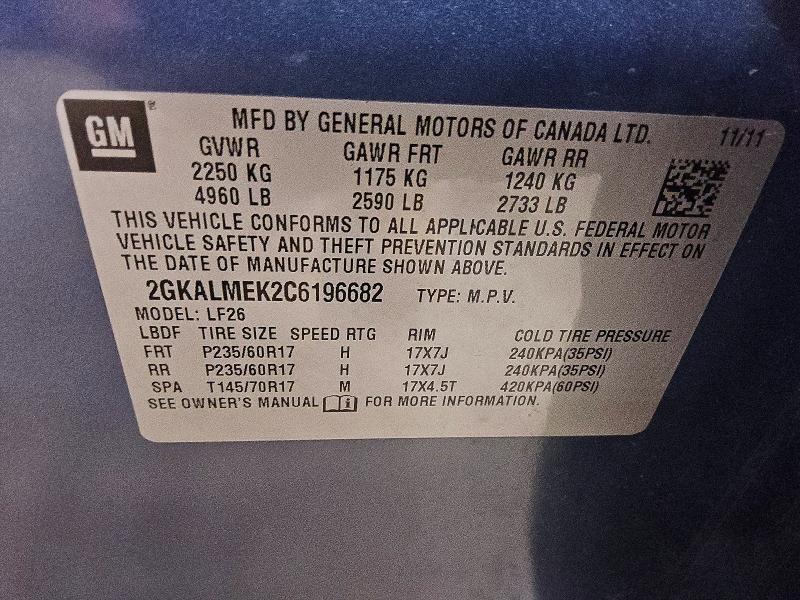 62556386 :رقم المزاد ، 2GKALMEK2C6196682 vin ، 2012 Gmc Terrain مزاد بيع