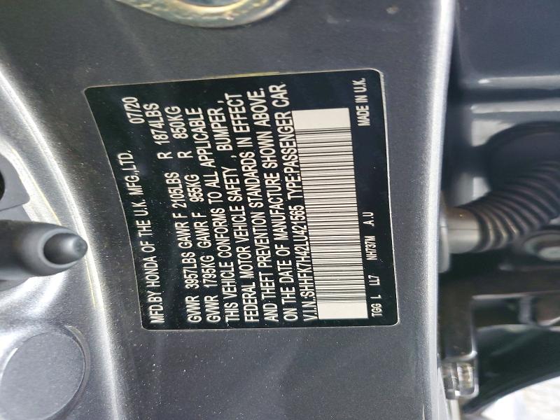 65596126 :رقم المزاد ، SHHFK7H42LU421565 vin ، 2020 Honda Civic مزاد بيع