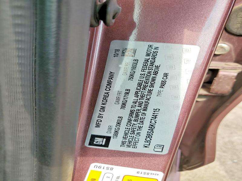 Aukcja sprzedaży 2019 Chevrolet Spark, vin: KL8CB6SA6KC744115, numer aukcji: 64092466