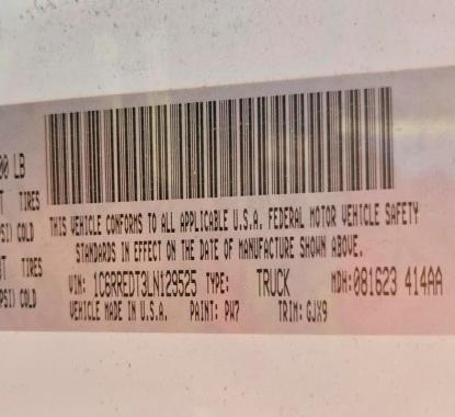 63948286 :رقم المزاد ، 1C6RREDT3LN129525 vin ، 2020 Ram 1500 مزاد بيع