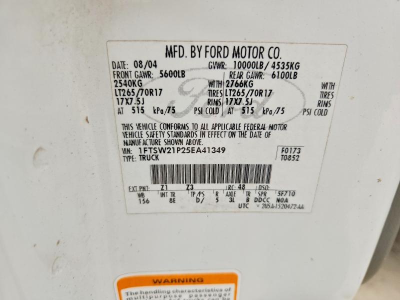 2005 Ford F250 მანქანა იყიდება აუქციონზე, vin: 1FTSW21P25EA41349, აუქციონის ნომერი: 67012796