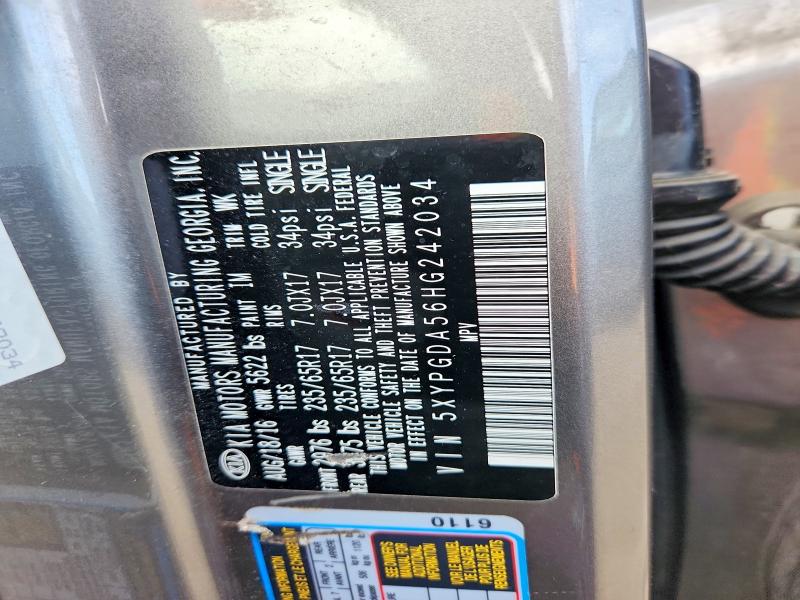 2017 Kia Sorento მანქანა იყიდება აუქციონზე, vin: 5XYPGDA56HG242034, აუქციონის ნომერი: 64130356