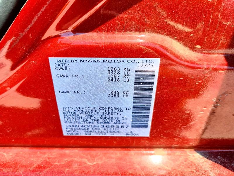 Продажа на аукционе авто 2024 Nissan Altima, vin: 1N4BL4CV1RN369387, номер лота: 62725946