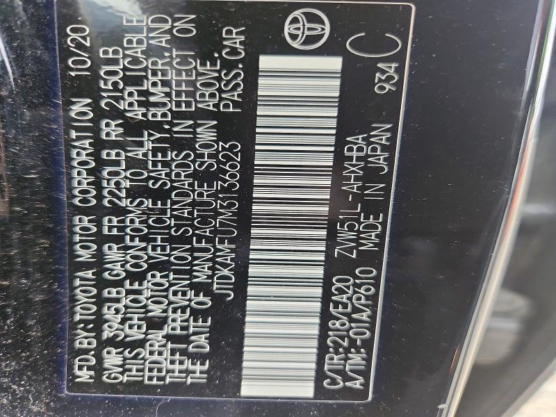 Aukcja sprzedaży 2021 Toyota Prius, vin: JTDKAMFU7M3136623, numer aukcji: 65513416