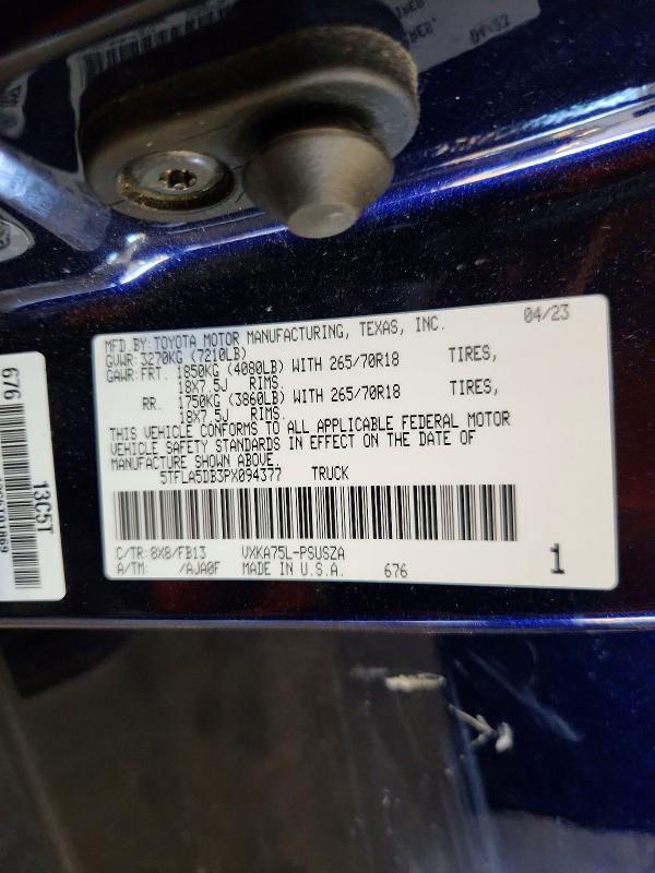 65999996 :رقم المزاد ، 5TFLA5DB3PX094377 vin ، 2023 Toyota Tundra مزاد بيع