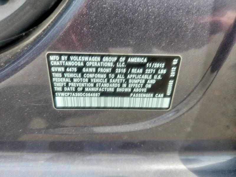 Продажа на аукционе авто 2013 Volkswagen Passat, vin: 1VWCP7A39DC064887, номер лота: 67421606