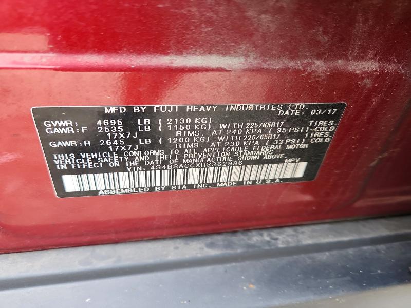 Aukcja sprzedaży 2017 Subaru Outback, vin: 4S4BSACCXH3362986, numer aukcji: 64847436
