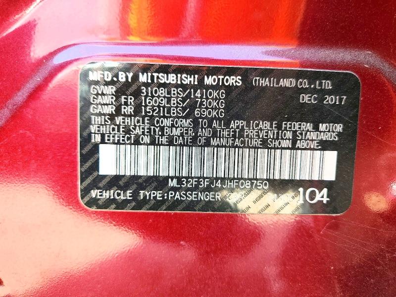 2018 Mitsubishi Mirage მანქანა იყიდება აუქციონზე, vin: ML32F3FJ4JHF08750, აუქციონის ნომერი: 65395046