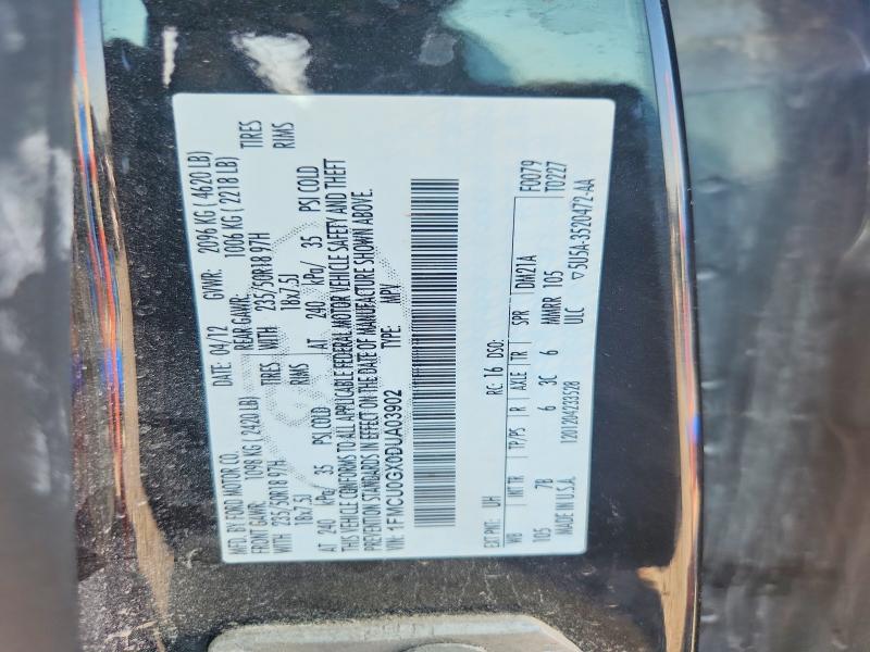 2013 Ford Escape მანქანა იყიდება აუქციონზე, vin: 1FMCU0GX0DUA03902, აუქციონის ნომერი: 65341906