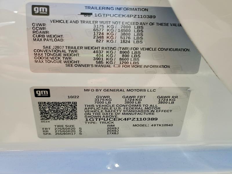 Продаж на аукціоні авто 2023 Gmc Sierra, vin: 1GTPUCEK4PZ110389, номер лоту: 63398686