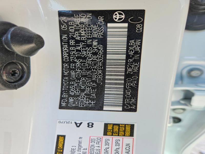 65862006 :رقم المزاد ، JTDBCMFE9R3059649 vin ، 2024 Toyota Corolla Hybrid مزاد بيع