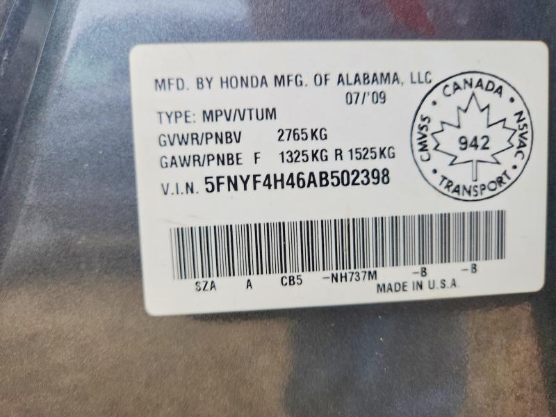 Aukcja sprzedaży 2010 Honda Pilot, vin: 5FNYF4H46AB502398, numer aukcji: 63753526