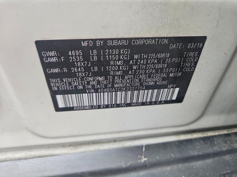 Продажа на аукционе авто 2019 Subaru Outback, vin: 4S4BSATC2K3327754, номер лота: 63645446