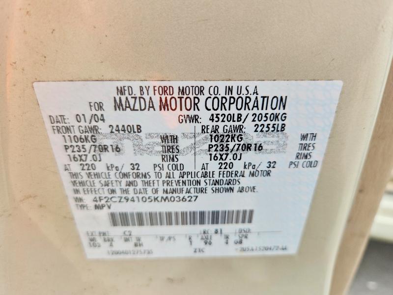 2005 Mazda Tribute მანქანა იყიდება აუქციონზე, vin: 4F2CZ94105KM03627, აუქციონის ნომერი: 66519956