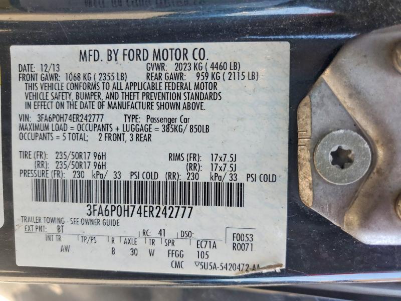 Aukcja sprzedaży 2014 Ford Fusion, vin: 3FA6P0H74ER242777, numer aukcji: 63428176