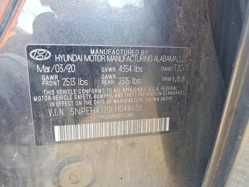 2020 Hyundai Sonata მანქანა იყიდება აუქციონზე, vin: 5NPEH4J20LH044688, აუქციონის ნომერი: 65486616