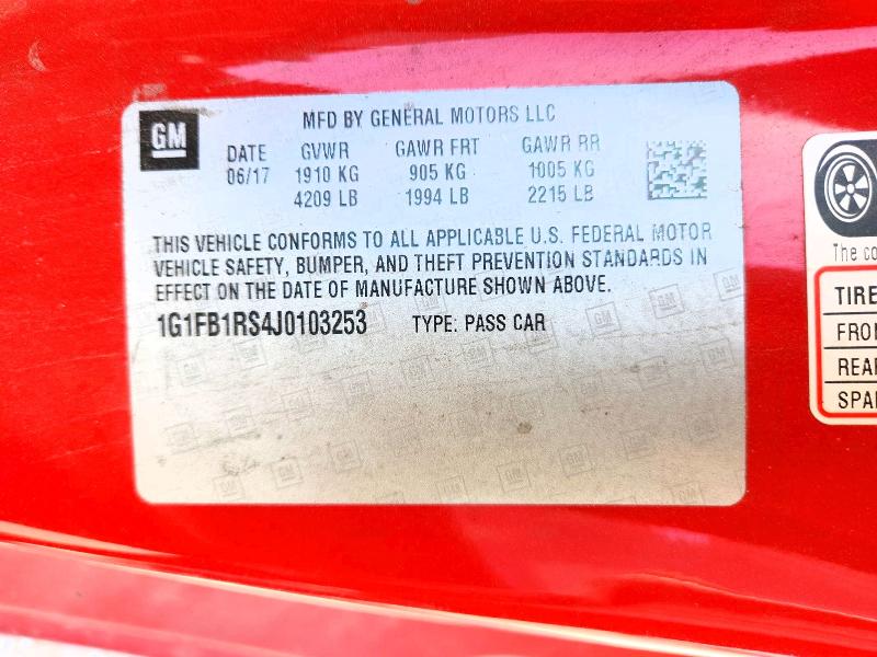 65314616 :رقم المزاد ، 1G1FB1RS4J0103253 vin ، 2018 Chevrolet Camaro مزاد بيع