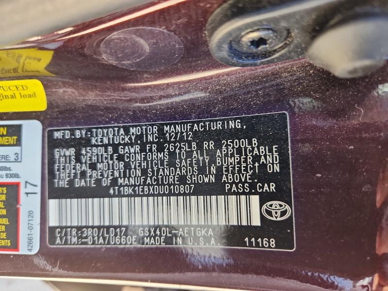 Продажа на аукционе авто 2013 Toyota Avalon, vin: 4T1BK1EBXDU010807, номер лота: 65194476
