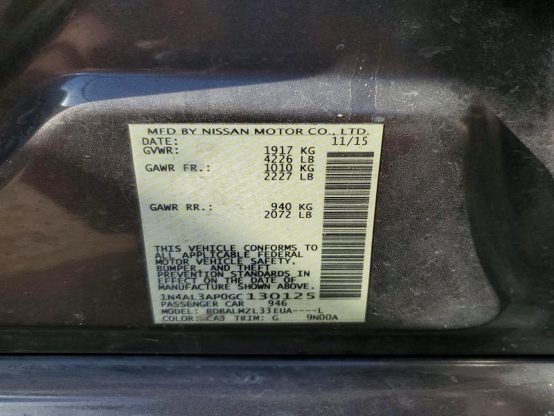 Продаж на аукціоні авто 2016 Nissan Altima, vin: 1N4AL3AP0GC130125, номер лоту: 65954226