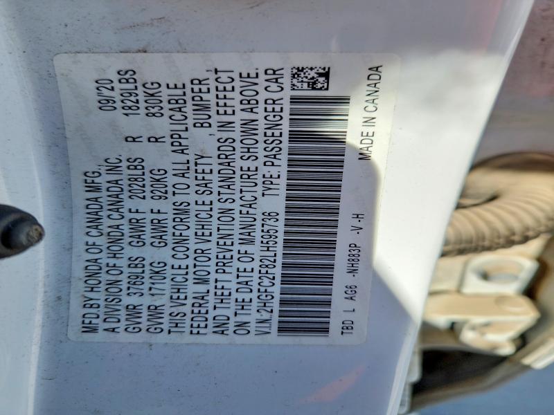 Продаж на аукціоні авто 2020 Honda Civic, vin: 2HGFC2F82LH595736, номер лоту: 64430626