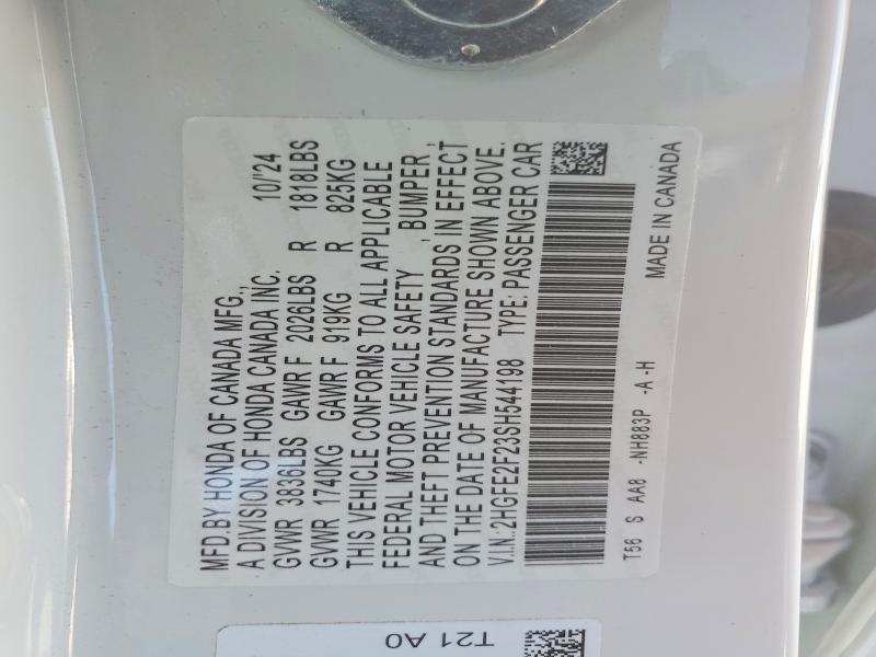 Aukcja sprzedaży 2025 Honda Civic, vin: 2HGFE2F23SH544198, numer aukcji: 65807046