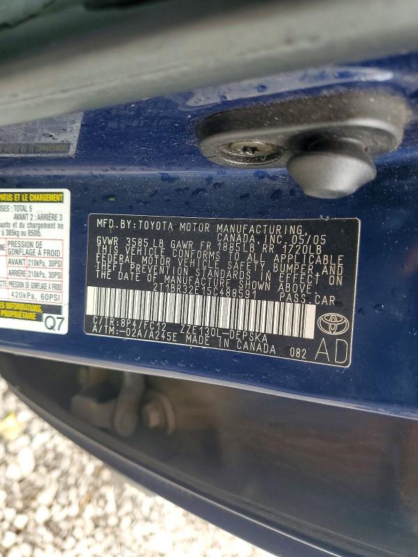66811226 :رقم المزاد ، 2T1BR32E15C488591 vin ، 2005 Toyota Corolla مزاد بيع