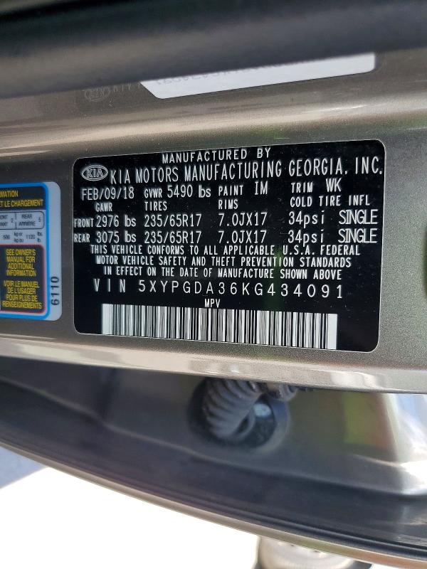 Продажа на аукционе авто 2019 Kia Sorento, vin: 5XYPGDA36KG434091, номер лота: 66513076