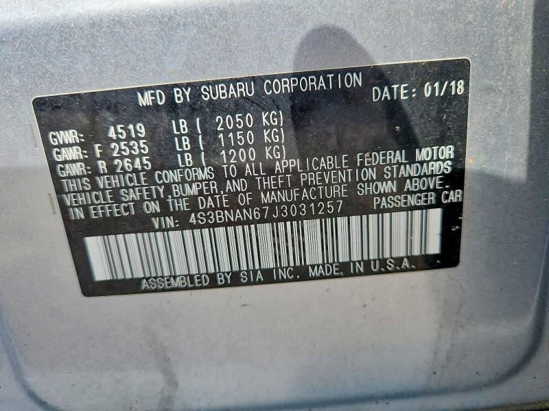 Aukcja sprzedaży 2018 Subaru Legacy, vin: 4S3BNAN67J3031257, numer aukcji: 63390696