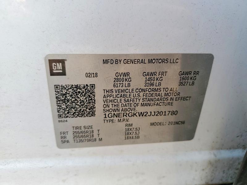 Aukcja sprzedaży 2018 Chevrolet Traverse, vin: 1GNERGKW2JJ201780, numer aukcji: 64855866