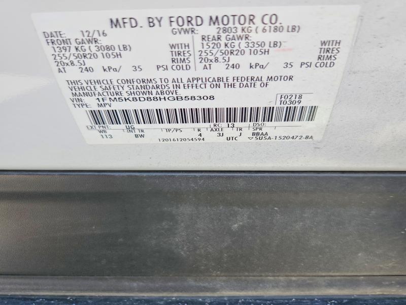 2017 Ford Explorer მანქანა იყიდება აუქციონზე, vin: 1FM5K8D88HGB58308, აუქციონის ნომერი: 66706296