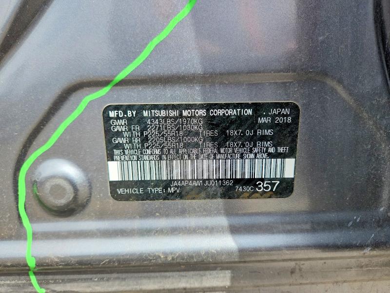 2018 Mitsubishi Outlander Sport მანქანა იყიდება აუქციონზე, vin: JA4AP4AW1JU011362, აუქციონის ნომერი: 67029176